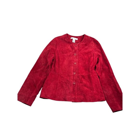 Vintage Y2K Pursuits Ltd. Red Suede Leather Button Front Jacket Size 8 Lined - Picture 1 of 5